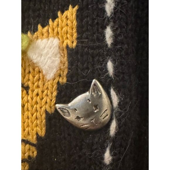 Vintage Susan Bristol Knit Cat Pattern Button Front Cardigan Black Multi XL - Picture 9 of 11